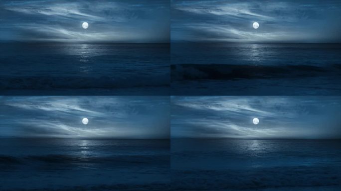 月夜海面波光粼粼