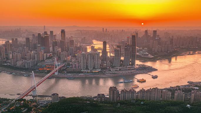 重庆城市大景日落航拍延时