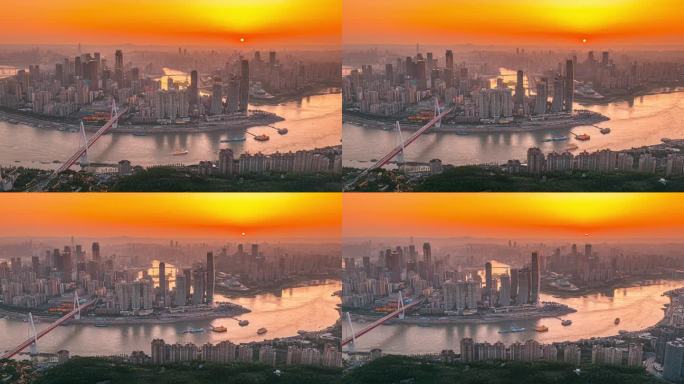 重庆城市大景日落航拍延时