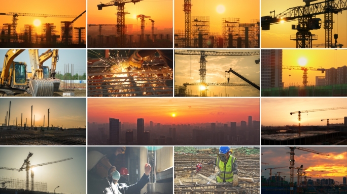 城市建设工地延时建筑工地施工工人建筑施工