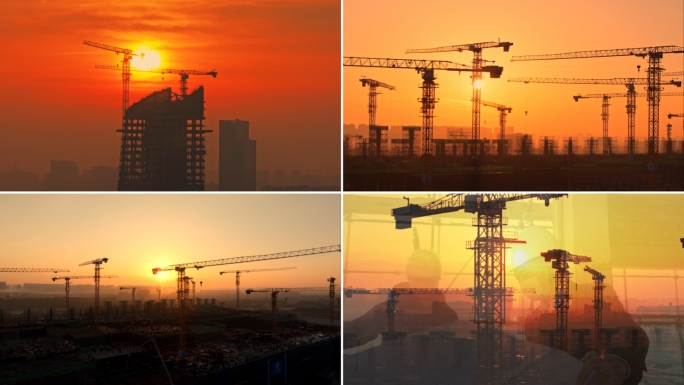 城市建设工地延时建筑工地施工工人建筑施工