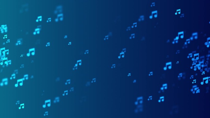 动画流动的黑色音符在绿色背景上。飞舞的音乐符号带有透明通道。带有高音谱号和音符的音乐背景。