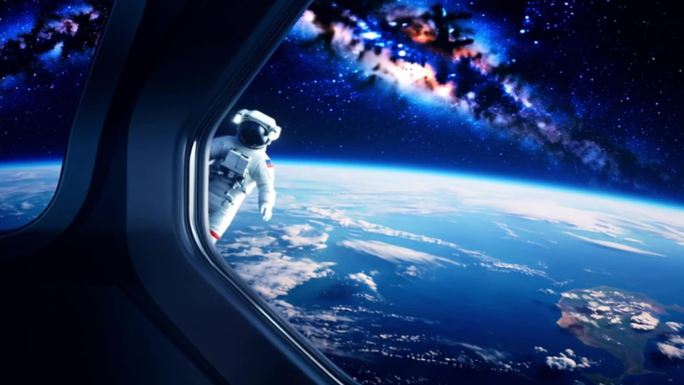 宇航员太空舱外漂浮