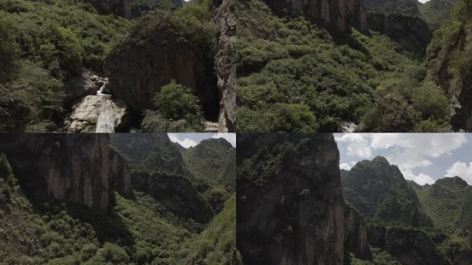 山间峭壁流水潺潺 甘肃定西 陇西航拍