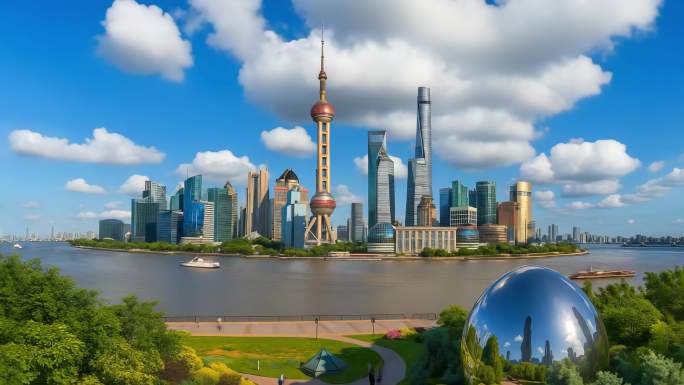上海城市天际线风光 上海航拍 东方明珠