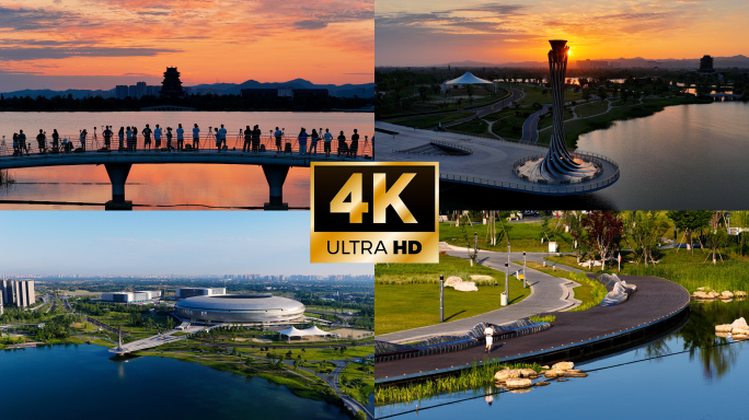 成都东安湖体育公园日出光影航拍