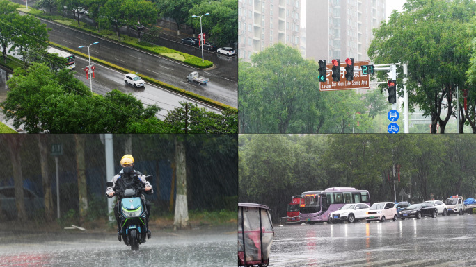 大雨城市街道车流穿梭