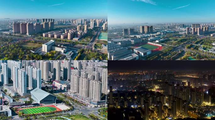 江苏淮安市淮安区城市建筑群航拍白天夜景