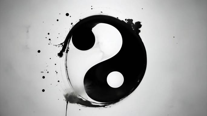 水墨散开晕染出现水墨阴阳太极八卦图