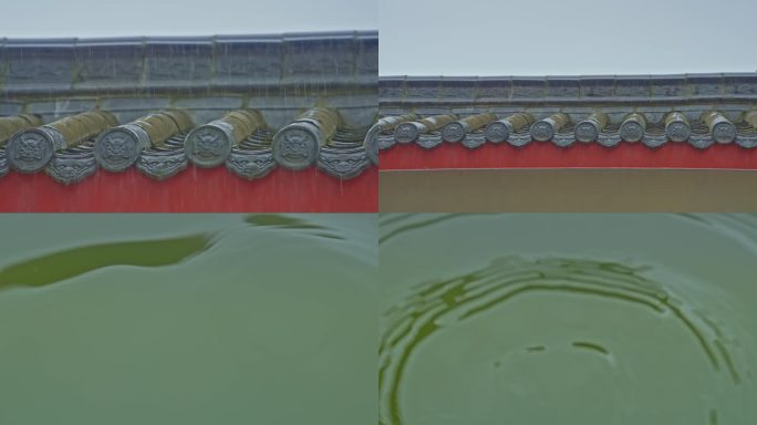 雨打古建屋檐