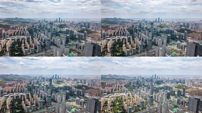 4k航拍山东济南汉峪金谷蓝天白云延时