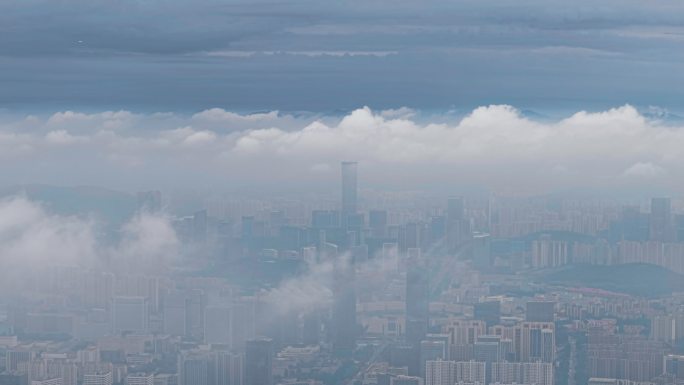 4k航拍山东济南城市云海