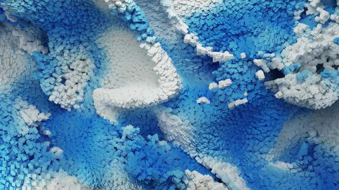 海洋粒子波浪动态抽象像素流体艺术裸眼3D