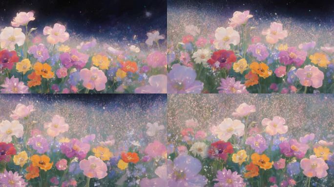粒子花海舞台背景梦幻花园唯美绽放花海背景
