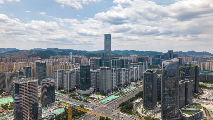 4k航拍山东济南汉峪金谷蓝天白云延时