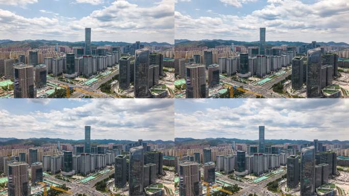 4k航拍山东济南汉峪金谷蓝天白云延时