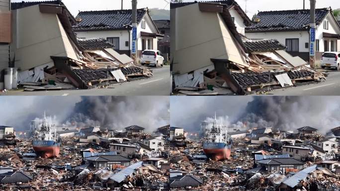 地震海啸后的日本城镇废墟