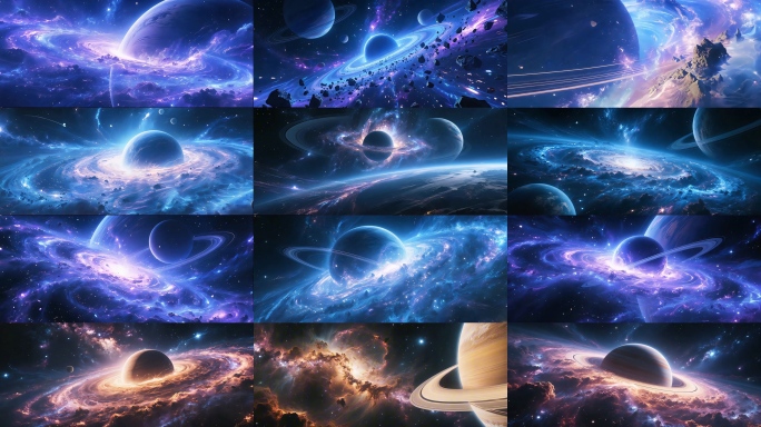 8K宇宙星云星河奇观绚丽行星星环云团星系