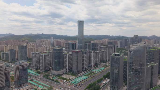 4k航拍山东济南汉峪金谷蓝天白云