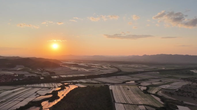 晨雾、阳光、照耀、大地、田地