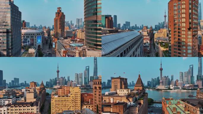航拍上海南京西路步行街