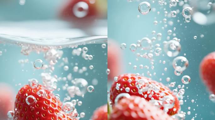 夏季汽水草莓与气泡的清新碰撞