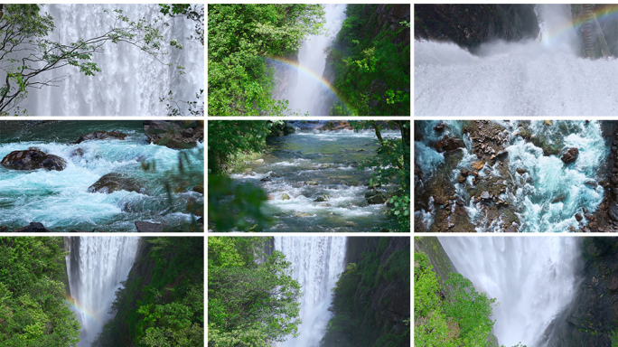 山涧清澈的溪流飞瀑流水