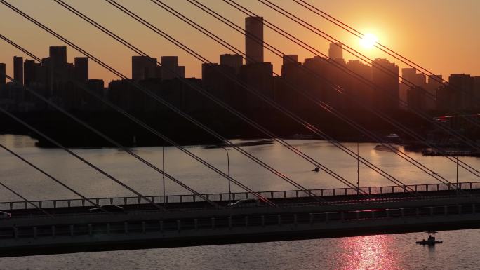 城市 夕阳 剪影 航拍 街景 视频 素材