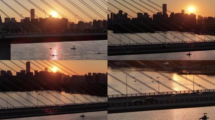 城市 夕阳 剪影 航拍 街景 视频 素材