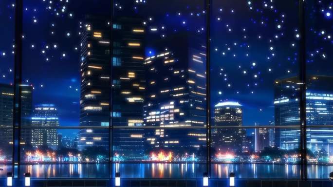 繁华都市夜景室内视角