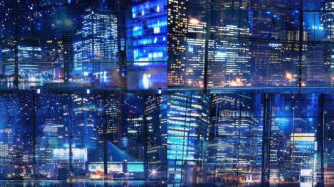 繁华都市夜景室内视角