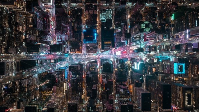 航拍时代广场广告牌交通延时城市景观