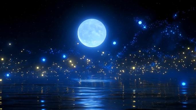 6K唯美月亮星空湖面循环