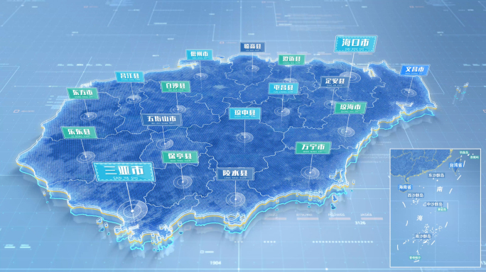 海南地图简约地图素雅科技地图