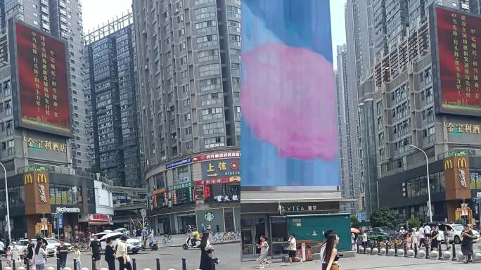 商业区车水马龙的街头行人
