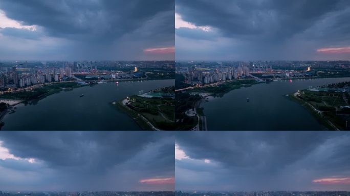 暮色笼罩下雨瀑武汉古田桥