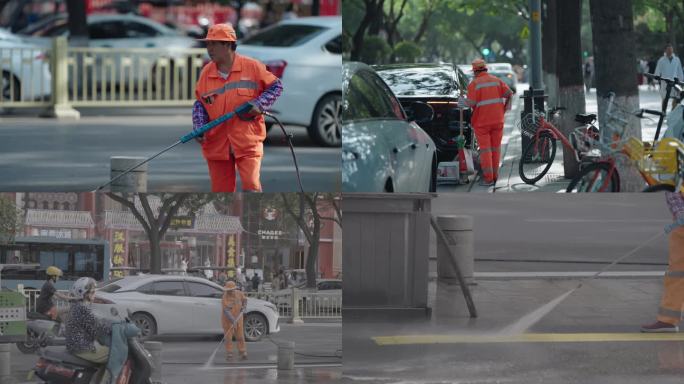 环卫工人在清洁马路