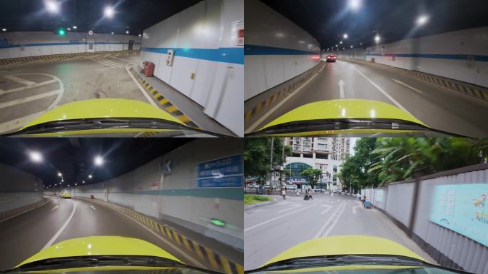 重庆出租车第一视角穿梭隧道解放碑地下环岛