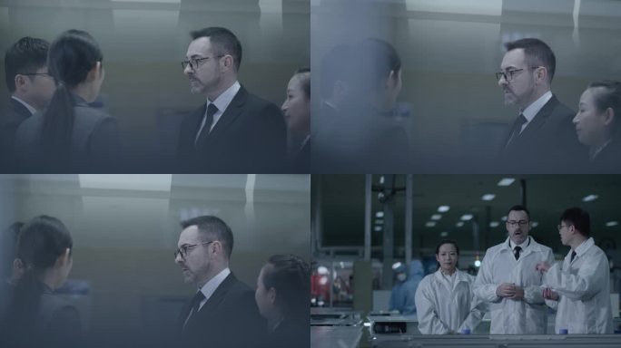 商务人士参观生产线，商务洽谈，光伏车间