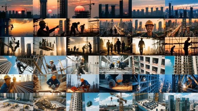 城市建筑施工建设 工人施工作业