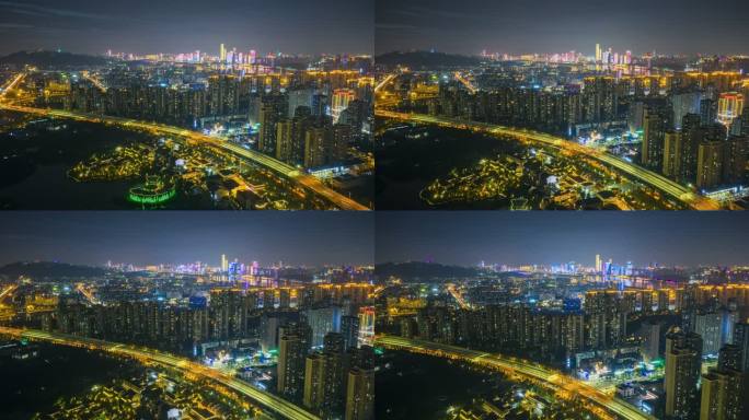 长沙洋湖新城夜景航拍延时