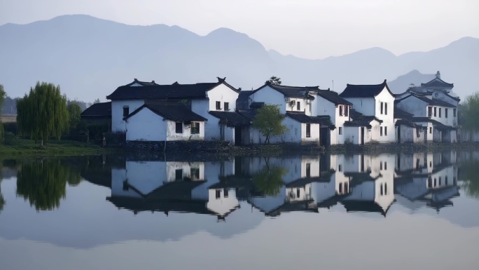 江南水乡日出烟雨朦胧小桥流水古镇风光