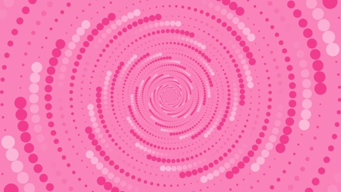 许多波尔卡圆点以放射状旋转。4K动态循环粉色背景。