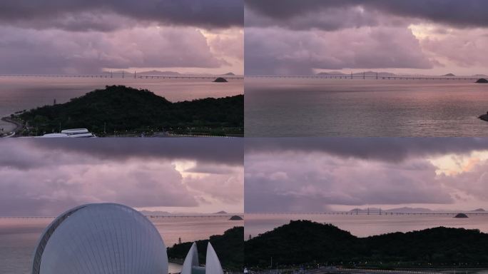 珠海港珠澳海豚桥日出雨景