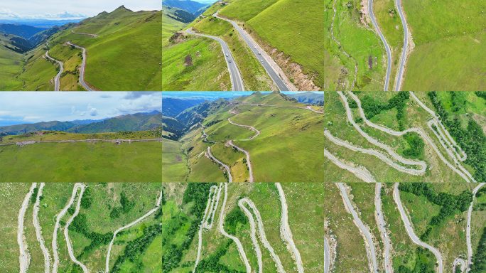 绿色山峦盘山公路 蜿蜒山路航拍