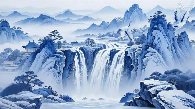 国风青花瓷山水