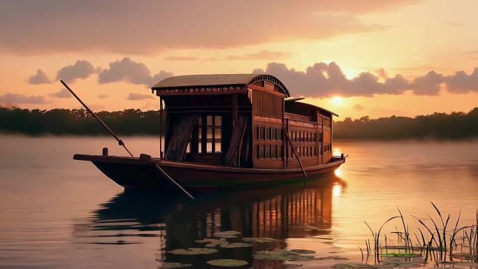 南湖红船 夕阳下的红船 红色火种