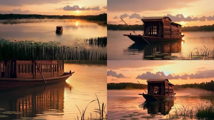 南湖红船 夕阳下的红船 红色火种