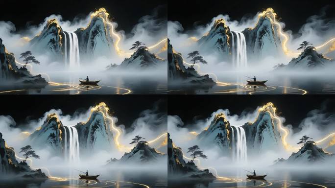 水墨山水渔舟意境