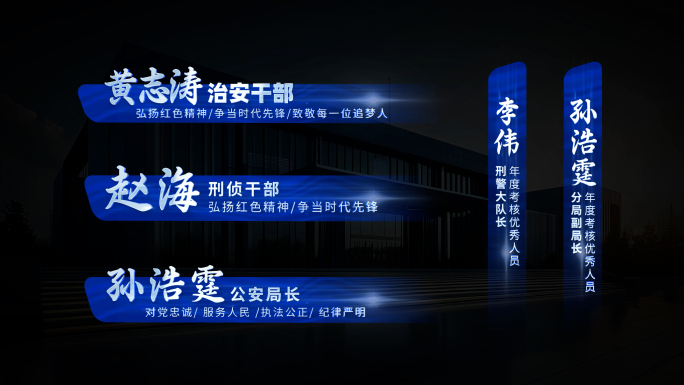 蓝色公安警察人名条科技字幕展示